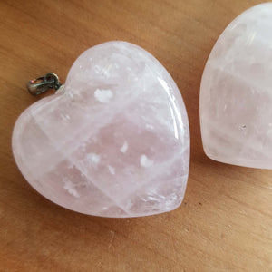 Rose Quartz Heart Pendant (30mm) Sterling Silver