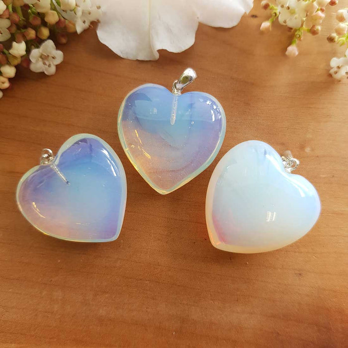 Opalite Heart Pendant (assorted. man-made. sterling silver bale)