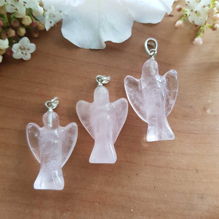 Rose Quartz Angel Pendant (assorted. sterling silver)