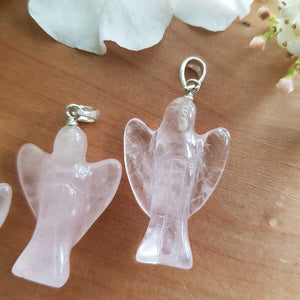 Rose Quartz Angel Pendant (sterling silver)