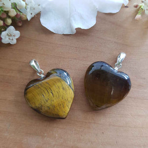 Gold Tigers Eye Heart Pendant (20mm) Sterling Silver