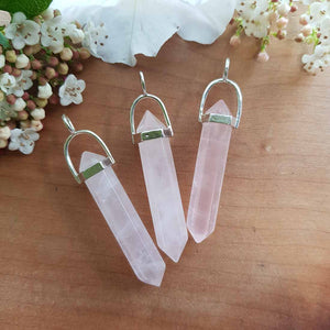 Rose Quartz Point Pendant (silver plated)