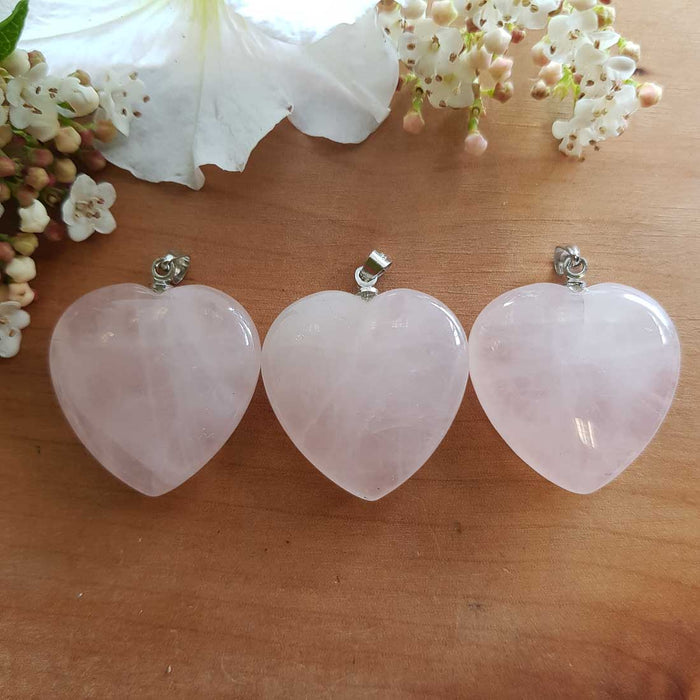 Rose Quartz Heart Pendant (assorted. sterling silver bale)