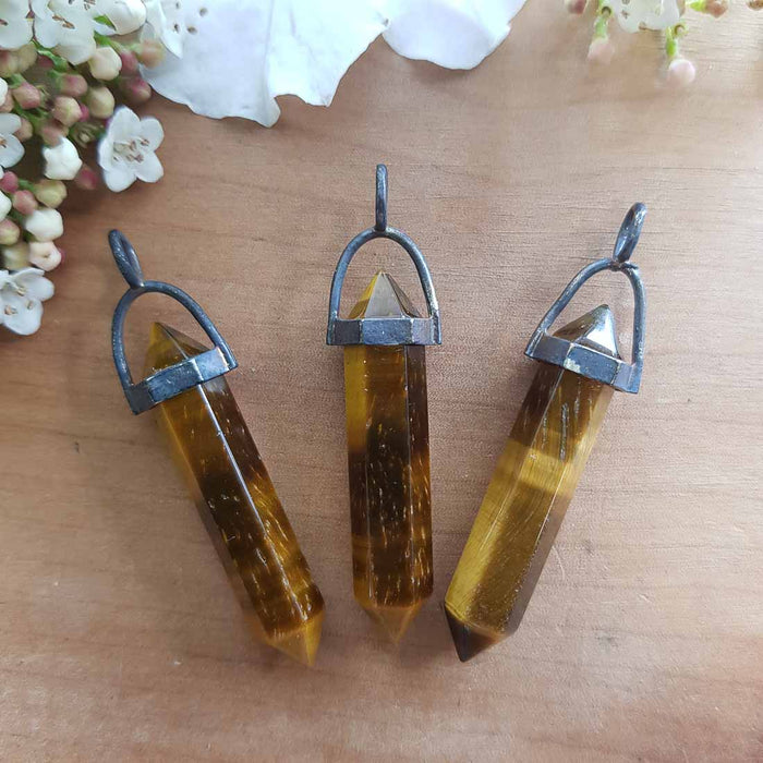 Gold Tiger's Eye Point Pendant (assorted. silver metal)