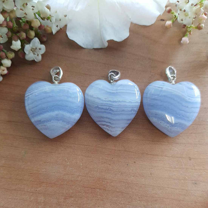 Blue Lace Agate Heart Pendant (assorted. approx. 2cm. sterling silver bale)