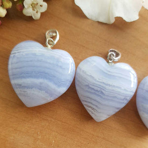 Blue Lace Agate Heart Pendant. (assorted approx. 2cm sterling silver bale)