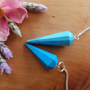 Blue Howlite Faceted Point Pendulum (dyed