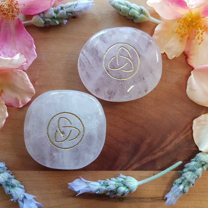 Rose Quartz Gold Triquetra Flatstone (assorted. approx. 4x4cm)