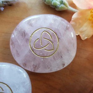 Rose Quartz Gold Triquetra Flatstone