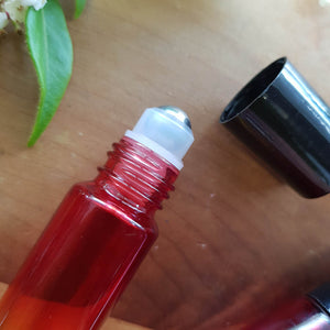 Red/Amber Gradient Coloured Essential Oil Roller Glass Bottle (empty 10ml capacity)