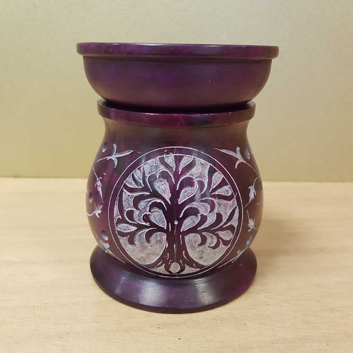 Purple Tree Soapstone Oil Burner. (approx. 11x9x9cm)