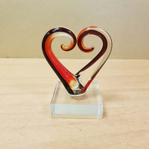 Red & Black Glass Koru Heart (approx. 7.5x6.5cm)