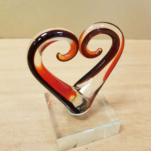 Red & Black Glass Koru Heart (approx. 7.5x6.5cm)