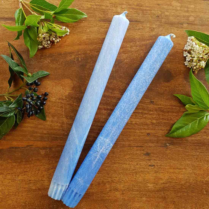 Blue Feathered Unscented Straight Candle (sustainably grown palm wax) 7-8hrs burn time
