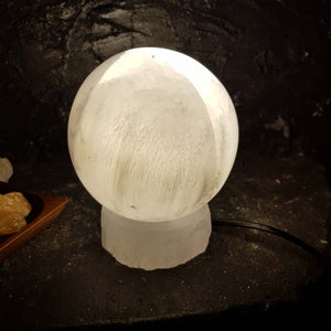 Selenite Sphere Lamp on Selenite Base