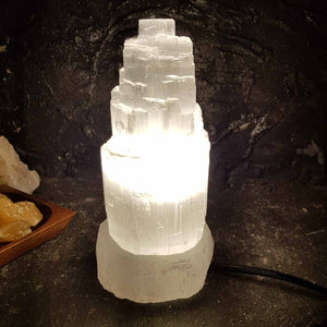 Selenite Lamp on Selenite Base