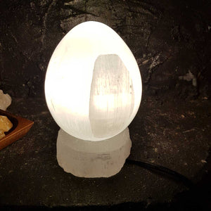 Selenite Egg Lamp on Selenite Base