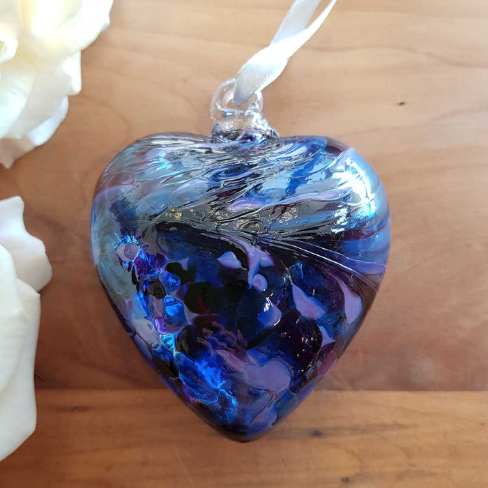 Purple & Blue Hand Crafted Friendship Heart. (glass. approx. 8x8cm)