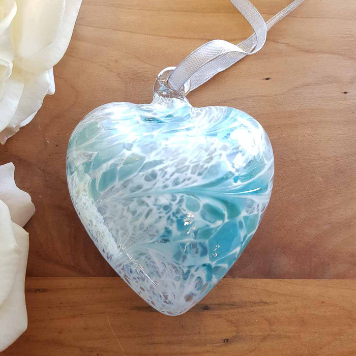 Pastel Blue Hand Crafted Friendship Heart (glass. approx. 8cm)