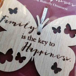 Family is the Key to Happiness Hanging Butterfly. (approx. 8x10cm)