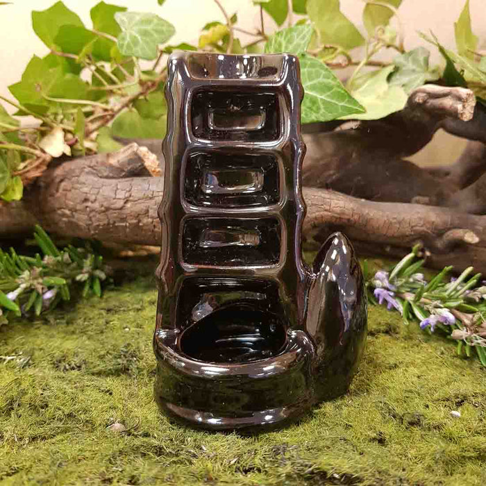 Split Bamboo Fountain Backflow Incense Burner (approx. 10.5x6.5x5.5cm)