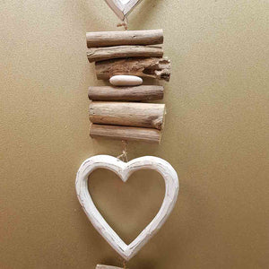 Hanging Triple Whitewash Heart with Driftwood (approx. 82x12cm)