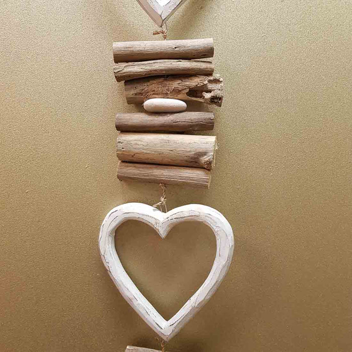 Whitewash Hearts with Driftwood Hanging (approx. 80x12cm)