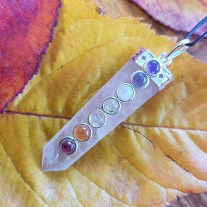 Rose Quartz Chakra Tabular Pendant. (silver plated)