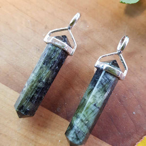 Green Tourmaline Point Pendant. (sterling silver)