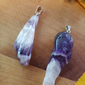 Chevron Amethyst Partially Point Pendant. (assorted. silver metal bale)
