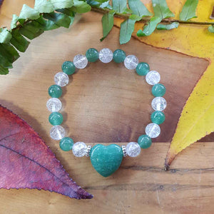 Green Aventurine & Quartz Heart Bracelet. (assorted 8mm beads)