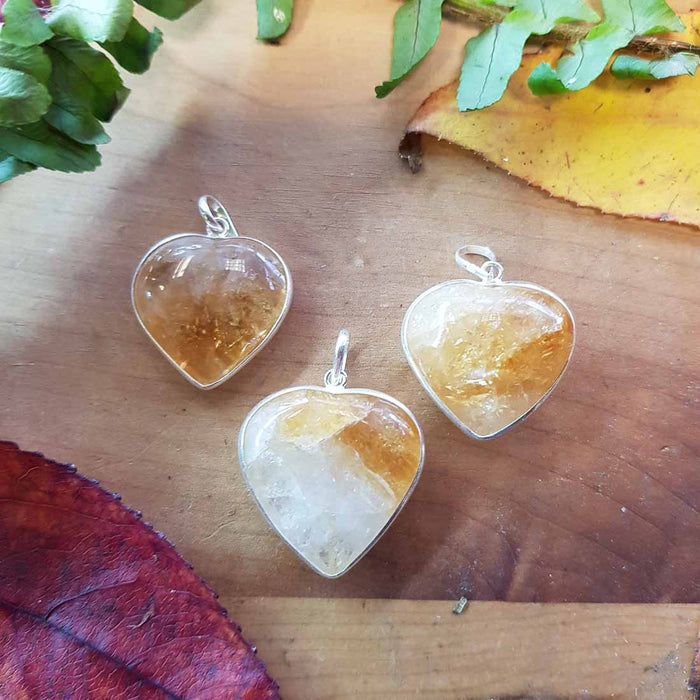 Citrine Heart Pendant (heat treated. assorted. sterling silver bale)