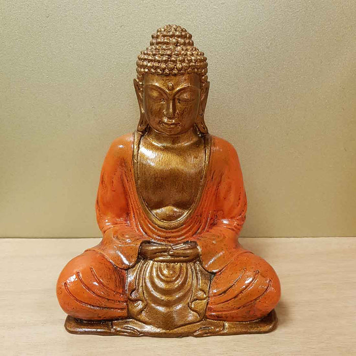 Amitabha Buddha in Burnt Orange Robe. (approx. 17x11x21cm)