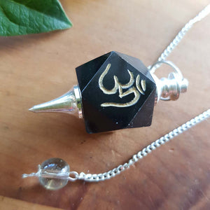 Black Obsidian Hexagonal Pendulum with Ohm Symbol (assorted)
