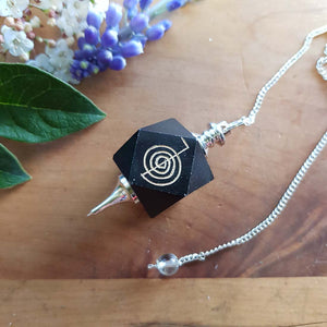 Black Obsidian Hexagonal Pendulum with Reiki Symbol (assorted)