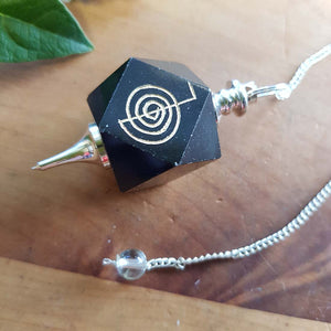 Black Obsidian Hexagonal Pendulum with Reiki Symbol (assorted)