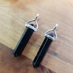 Black Tourmaline Point Pendant (small. sterling silver)