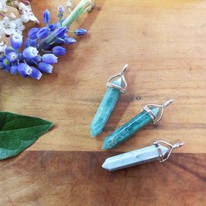 Blue Apatite Point Pendant (small. sterling silver)
