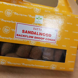Sandalwood Backflow Incense Cones. (Satya. pack of 24)