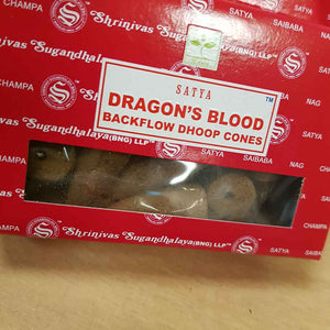 Dragons Blood Backflow Incense Cones. (Satya. pack of 24)