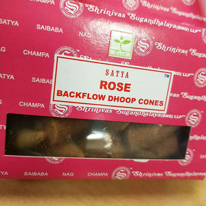 Rose Backflow Incense Cones. (Satya. pack of 24)