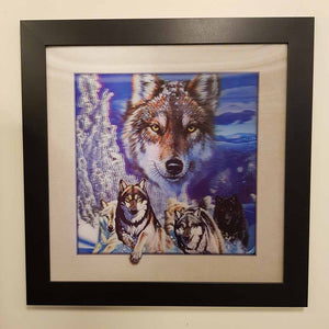 5D Wolf Pack Framed Picture. (approx. 46x46cm)