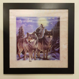 5D Wolves in Moonlight Framed Picture. (approx. 46x46cm)