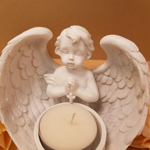 Praying Cherub Angel with Cross Candle Holder. (approx 27cm)