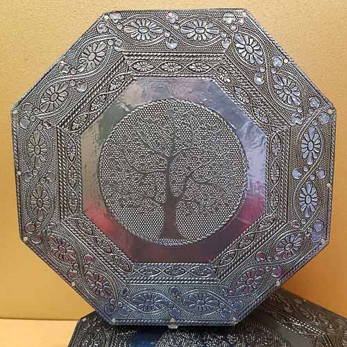 Metallic Blue Hexagonal Tree of Life Trinket Box (approx. 20x20x5cm)
