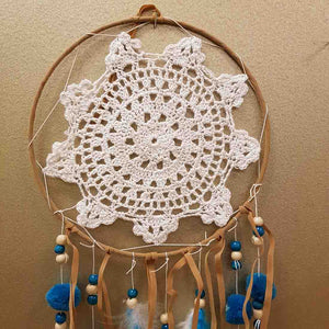 Pompom Dreamcatcher in Teal and White