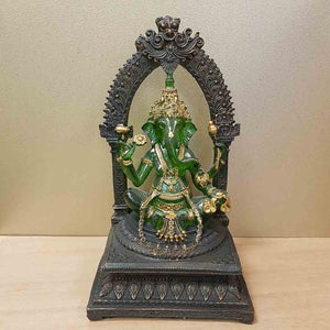 Green & Gold Ganesh (resin. approx. 26x15x12cm)