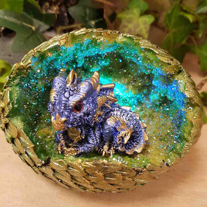 Blue Baby Dragon in LED Egg (approx. 14x12cm)
