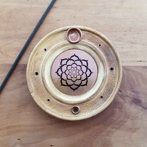 Lotus Round Copper & Wood Incense Holder
