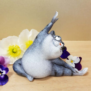 Wacky Grey Cat in Yoga Pose (approx. 11x14x7cm)